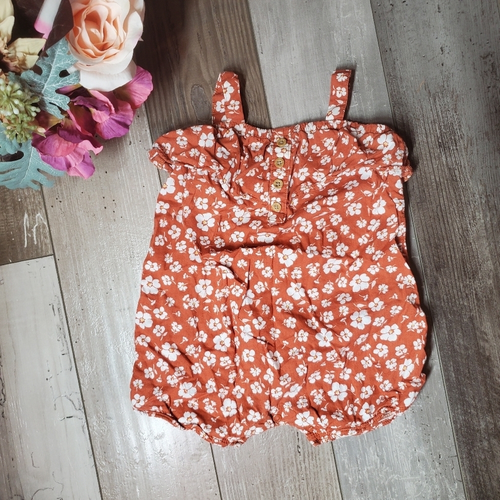 Carter's Baby Girl Rust Brown and White Floral Boho Romper Summer Outfit Size 9m